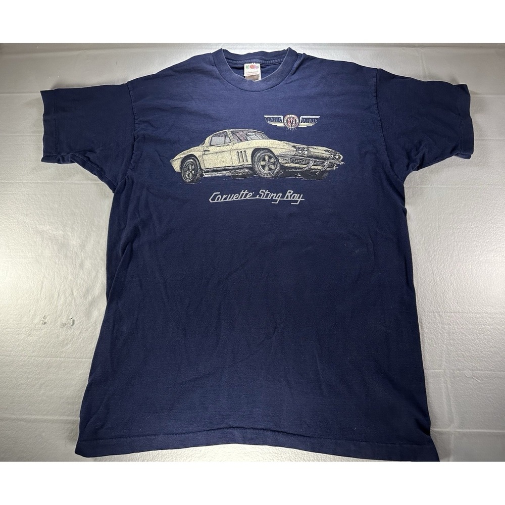 VTG Chevrolet Corvette Stingray Shirt Mens XL Navy Single Stitch Graphic‎ Tee